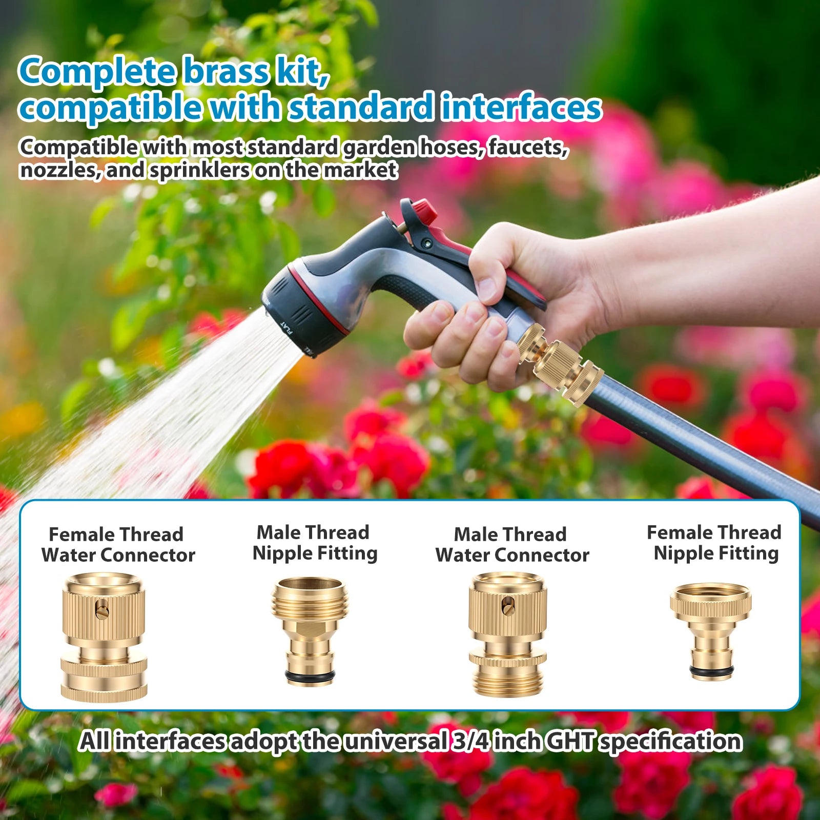 Garden Hose Quick Connect Brass 3/4 Inch GHT Set Leakproof Water Hose Fitting Male Female Connector for Faucet Sprinkler Irrigat Zpaxo