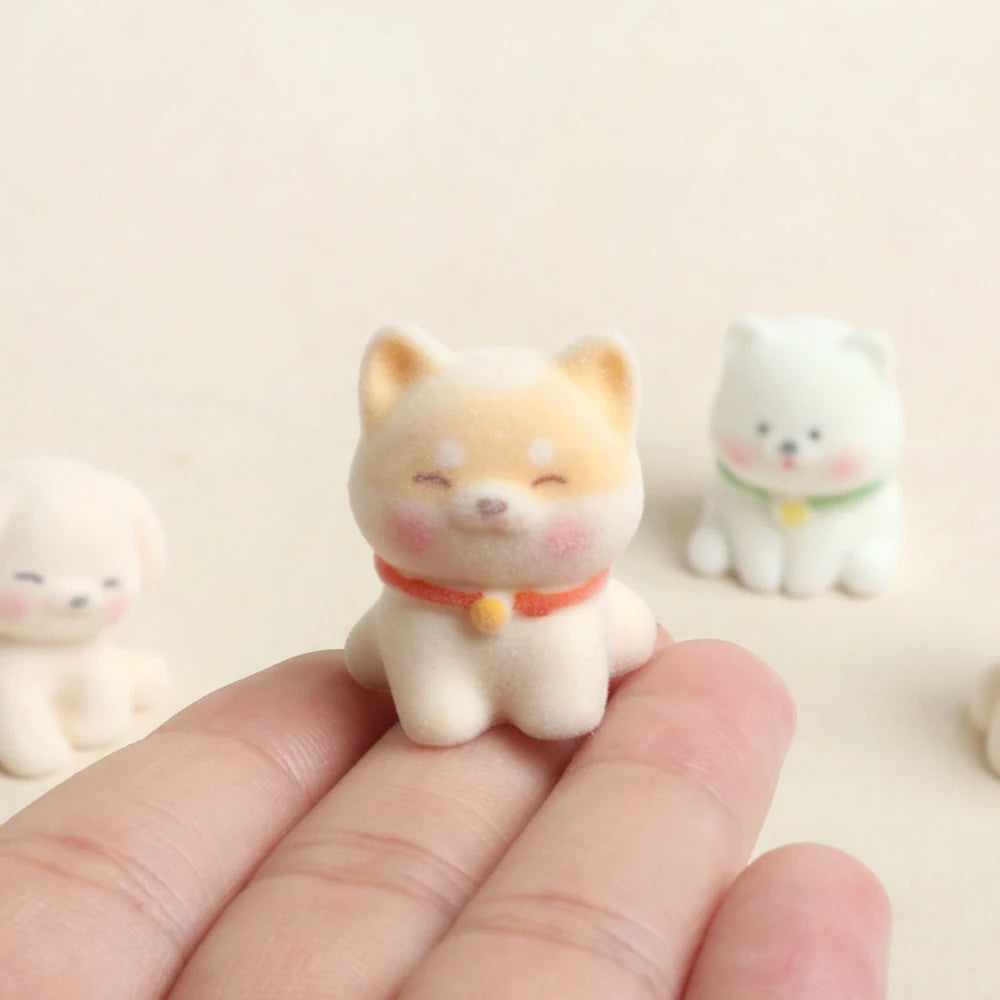 3D Flocked Resin Puppy Figurine – Mini Dog Desk & Car Decor Resin Dog Figurine Zpaxo