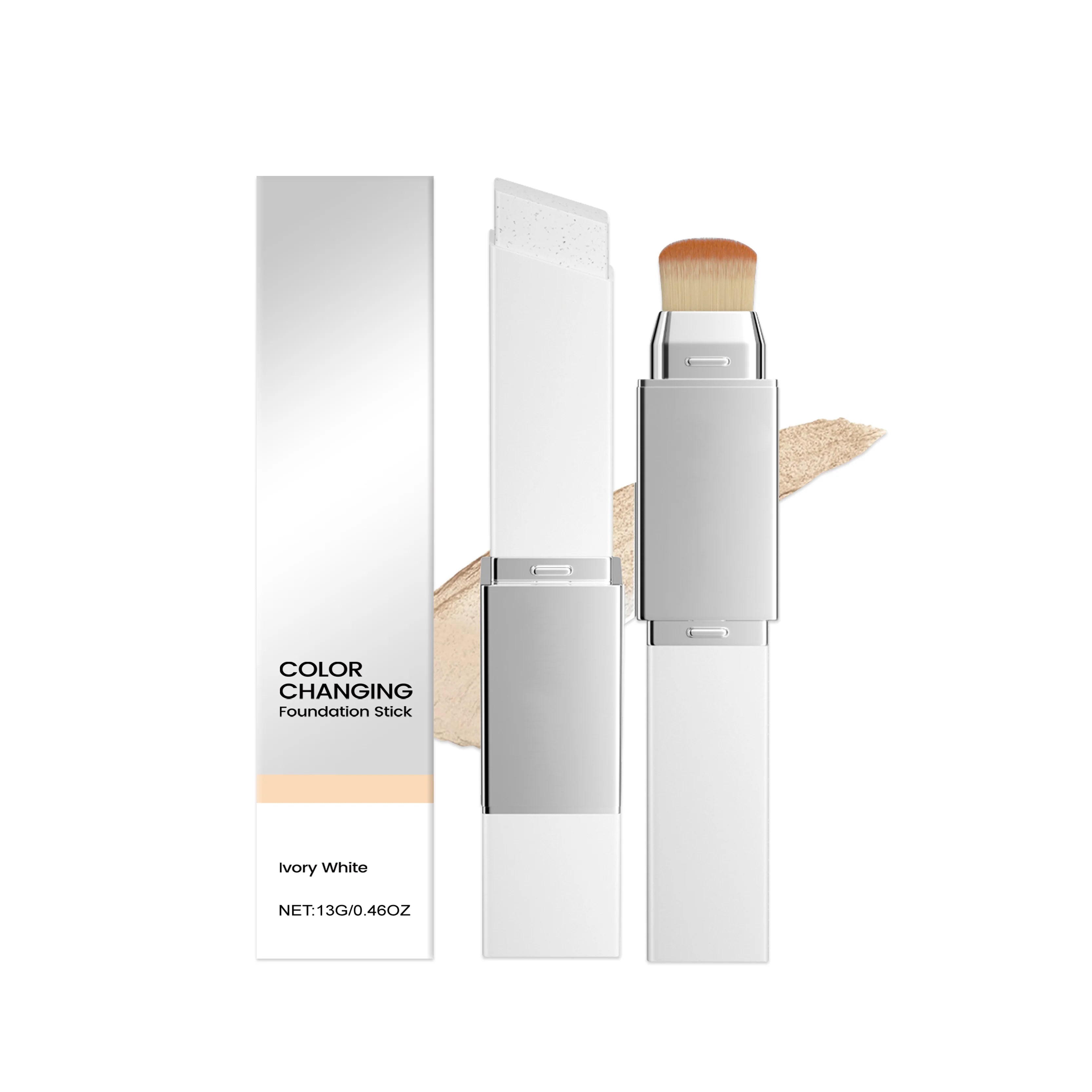 Hoygi 2-in-1 Color-Changing Foundation Stick & Brush Foundation Makeup Stick Zpaxo Ivory White