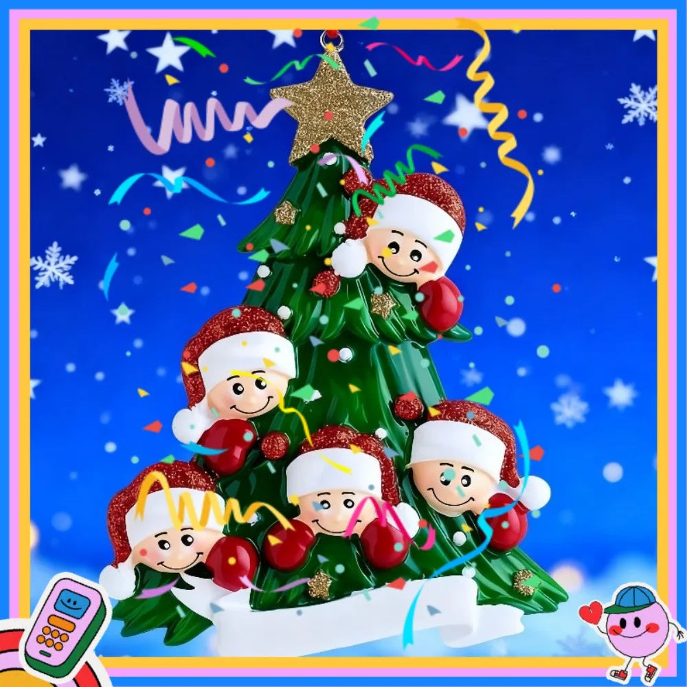 Christmas Tree Pendant Cute Acrylic Ornaments Flat Santa Hat&star Zpaxo Family of 5