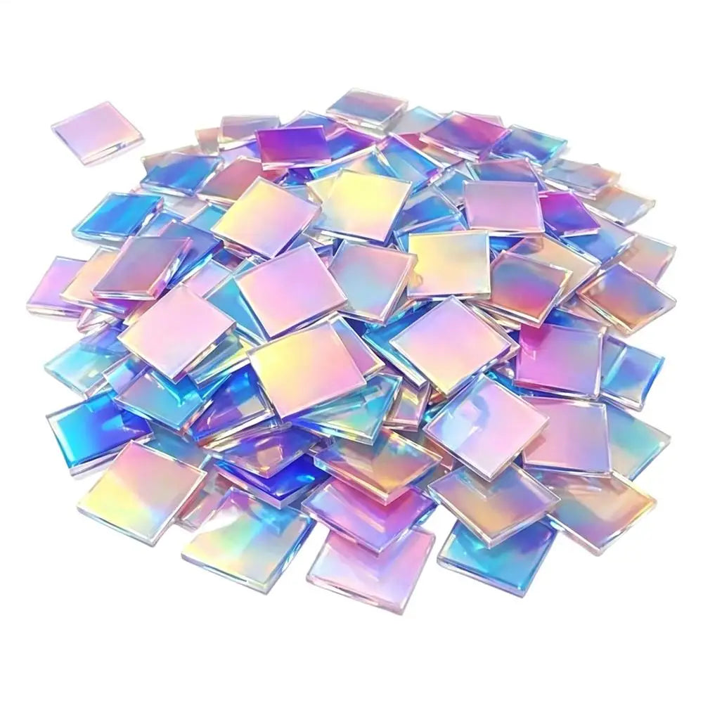 Mini Acrylic Sheets 100 Rainbow Holographic Squares Double-sided