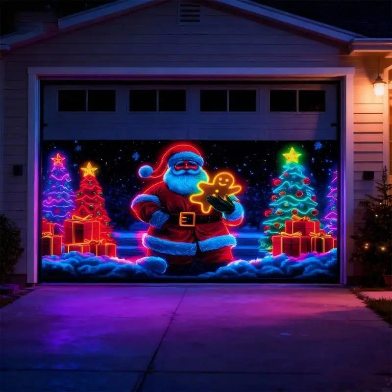 UVlight Activated Christmas Garage Door Cover Standard Glows Dark 2D