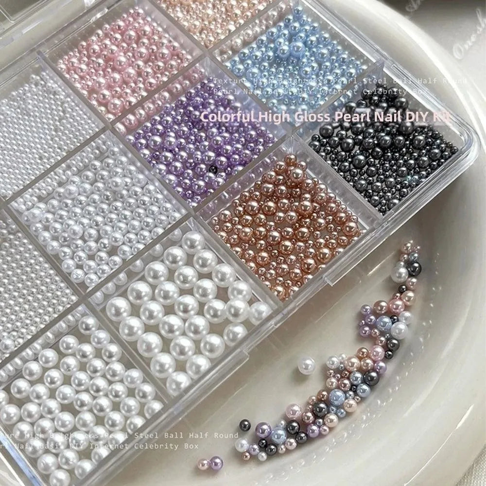 Mixed Sizes Pearl Nail Charms Round 3D Flat Bottom Art Decorations Zpaxo