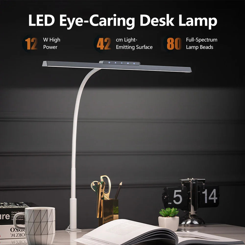 LED Single-Head Touch-Control Full-Spectrum Eye-Caring Desk Lamp 12W 80LED RA95 No Blue Light Flicker Stepless Dimming Desk Lamp Zpaxo