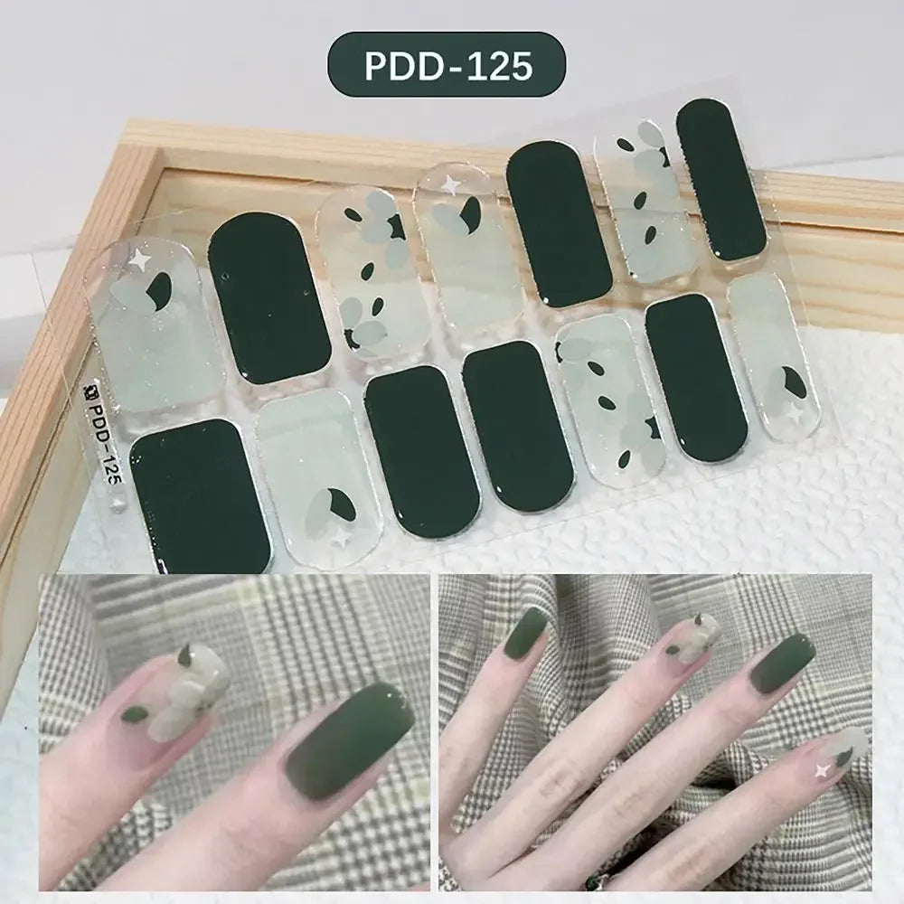 14Strips Gel Nail Stickers Full Cover Floristic Art Semi Cured Polish