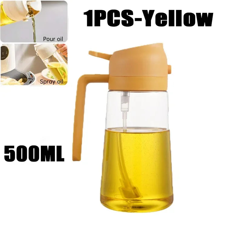 Oil Spray Pot 2-in-1 Plastic Household Kitchen Oil Bottle Nebulizing Mist Filling Cooking Oil Spray Pot Dual Use Camping Zpaxo Yellow-500ml-Plastic