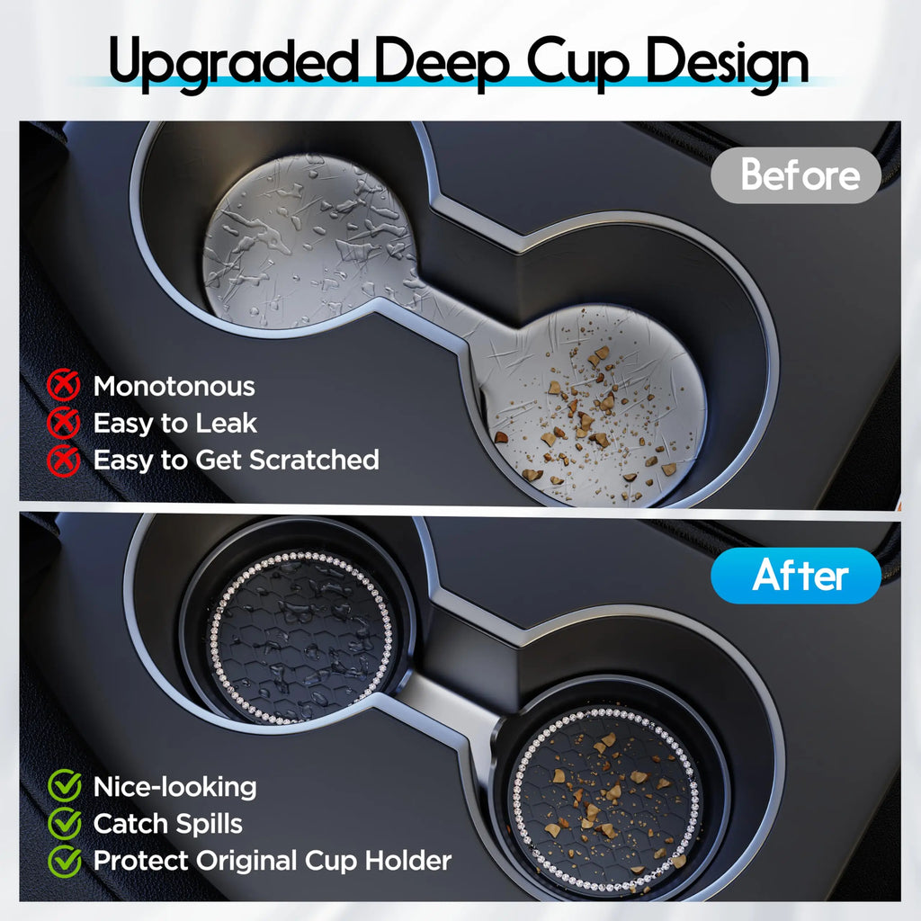Rhinestone Car Cup Holder Coasters – Non-Slip Silicone Pads Car Cup Coaster Zpaxo