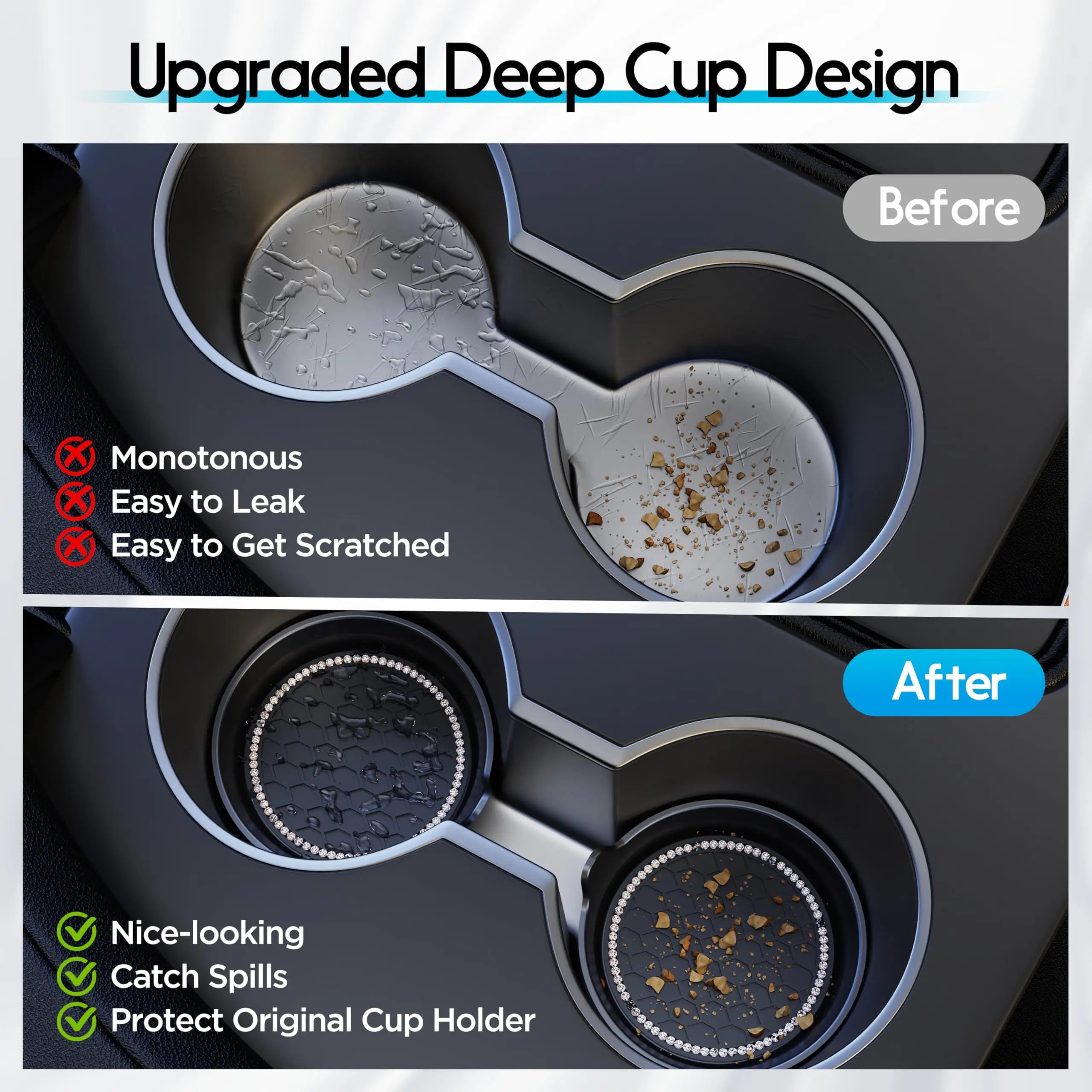 Rhinestone Car Cup Holder Coasters – Non-Slip Silicone Pads Car Cup Coaster Zpaxo
