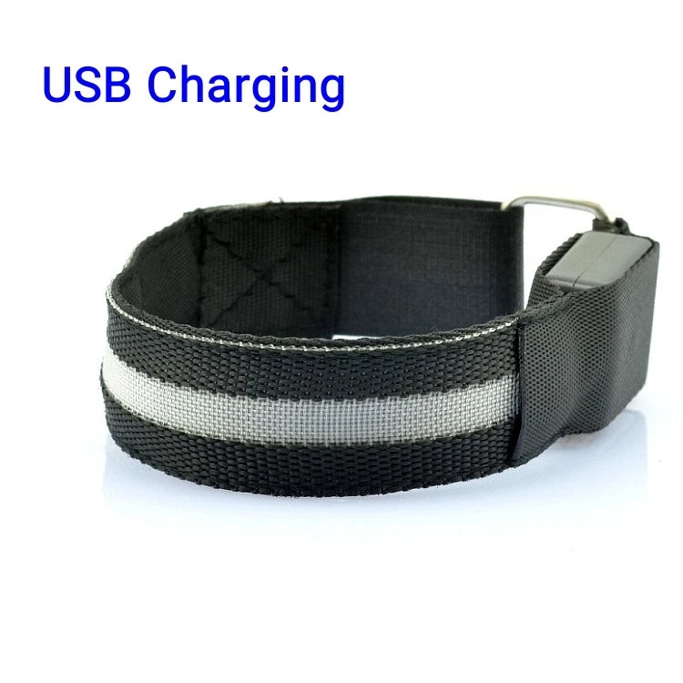 Outdoor Sports Armband LED Light Night Running Safety Belt USB Rechargeable Arm Leg Warning Wristband Cycling Bike Bicycle Light Zpaxo Black