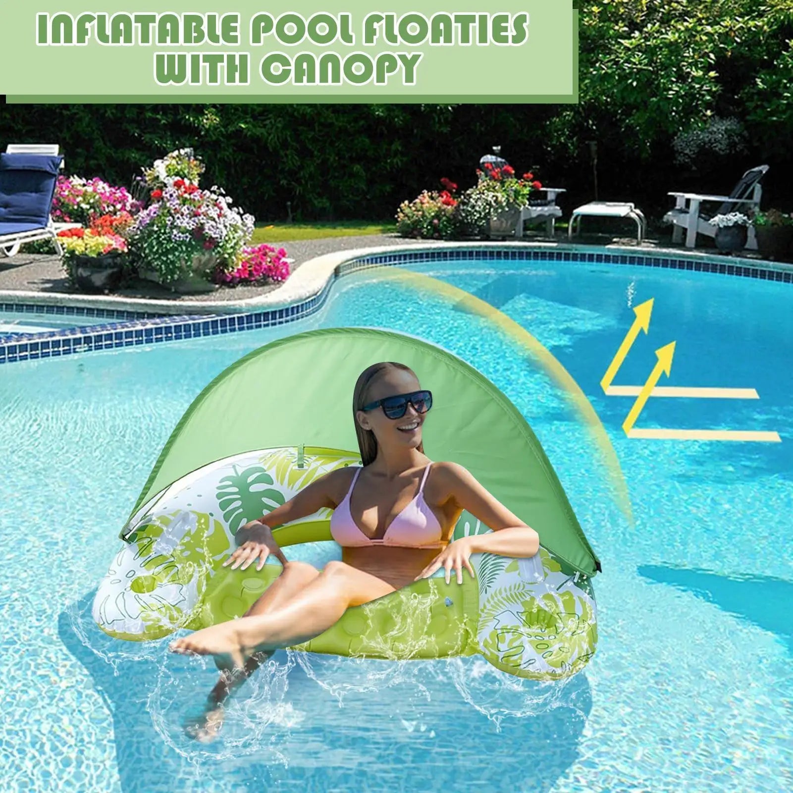 Inflatable Pool Float Detachable Canopy U-shape Lounge Chair Adult