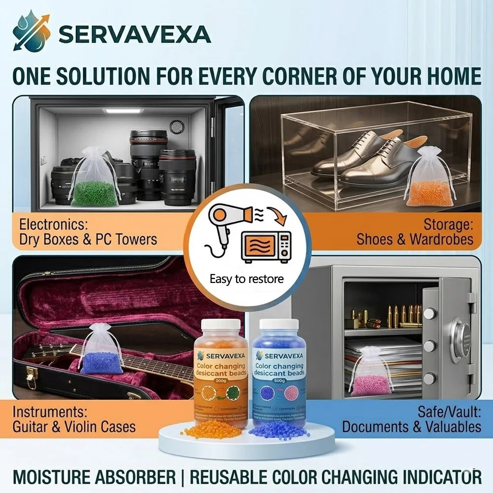 300g Indicating Silica Gel Beads Color-Changing Desiccant Moisture Absorber Reusable Dehumidifier with 5 Free Gift Bags Zpaxo