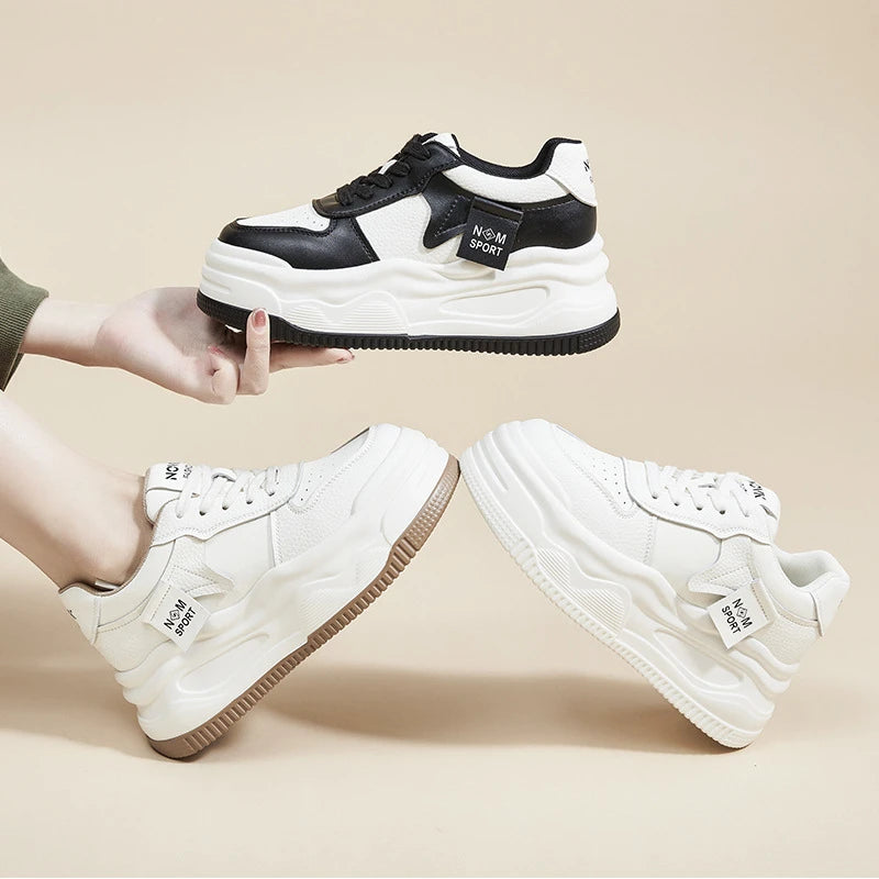 Women's Platform Chunky Sneakers Lace Up Design Sport Tag Detail Two Zpaxo