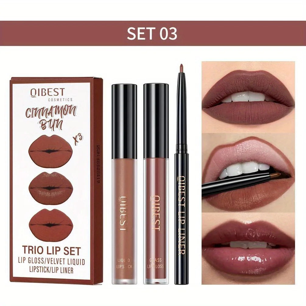 3 in 1 Lipstick and Lipliner Set, Long Lasting Waterproof Lip Stain Liquid Lipgloss Set for Women Halloween Gothic Makeup Zpaxo 03