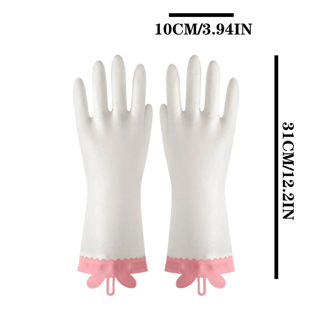 1Pair PVC Reusable Dishwashing Gloves,White Bunny Ear Lace Kitchen Gloves for Washing Dishes, 12in Long Cuff, Non-Slip Zpaxo