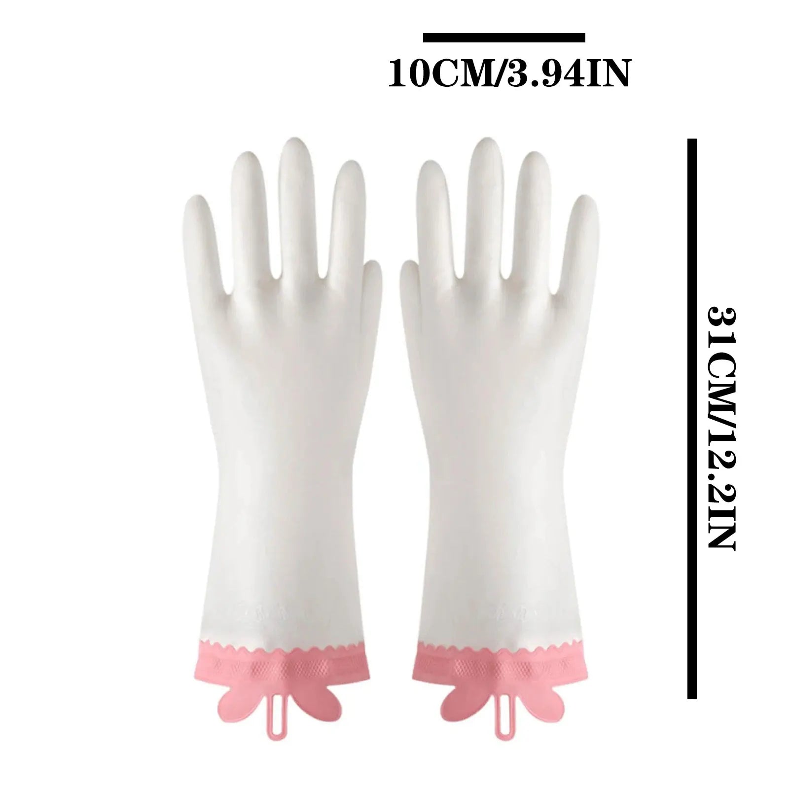 1Pair PVC Reusable Dishwashing Gloves,White Bunny Ear Lace Kitchen Gloves for Washing Dishes, 12in Long Cuff, Non-Slip Zpaxo