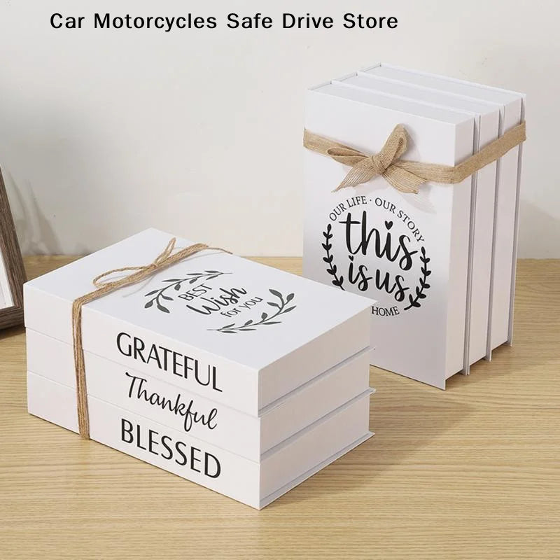 M3 Decorative Faux Book Storage Boxes Inspirational Quote Prints Bow