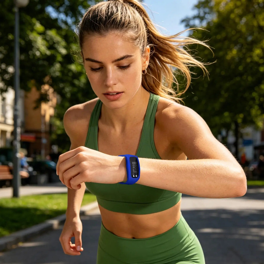 Pedometer Bracelet Step Trackers Watch Silicone Wristband Large LCD