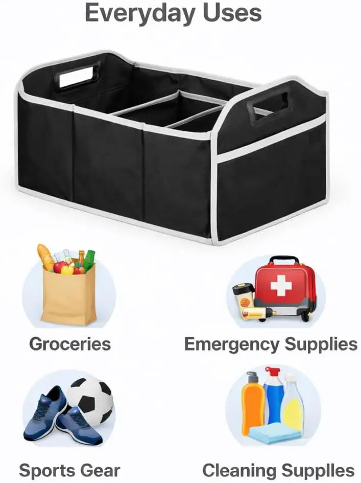 Foldable 3-Compartment Car Trunk Organizer | Cargo Storage Bag