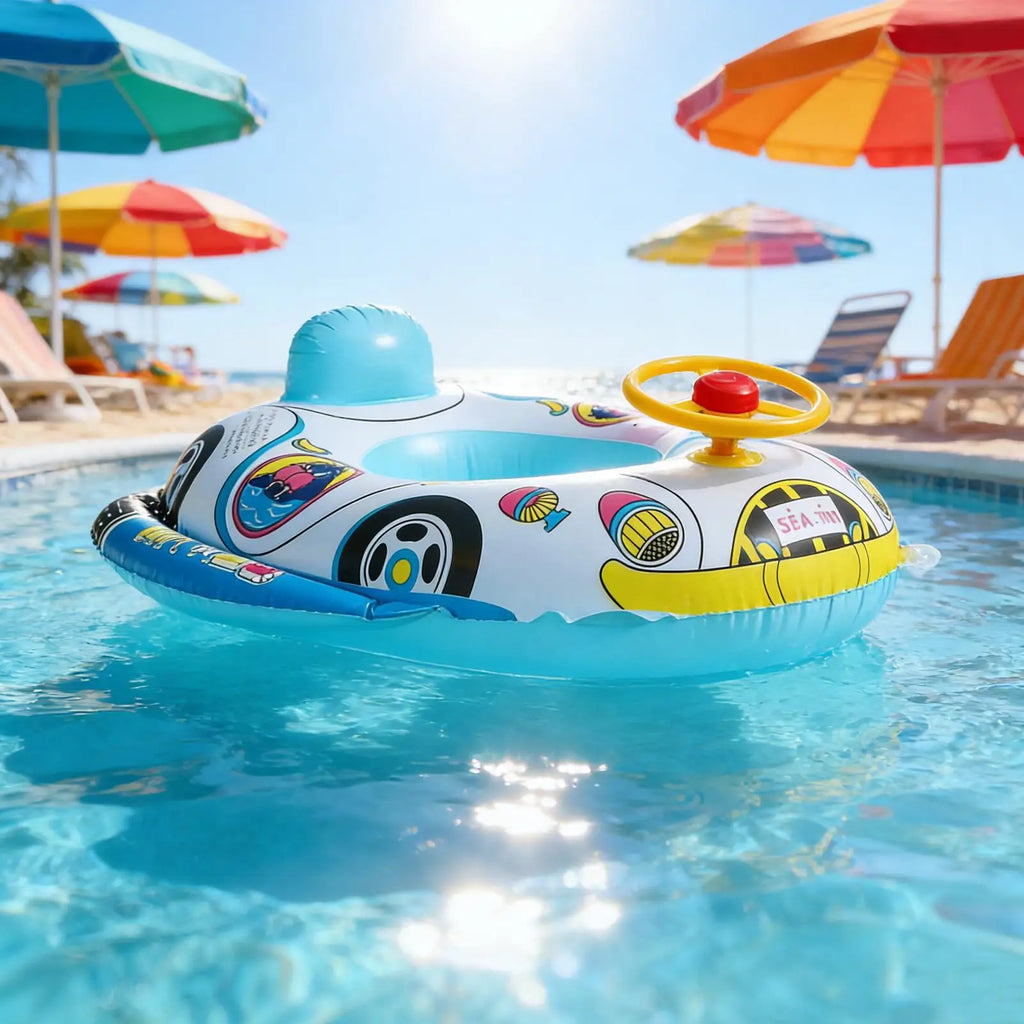Inflatable Baby Kids Pool Float Steering Wheel Backrest Floating