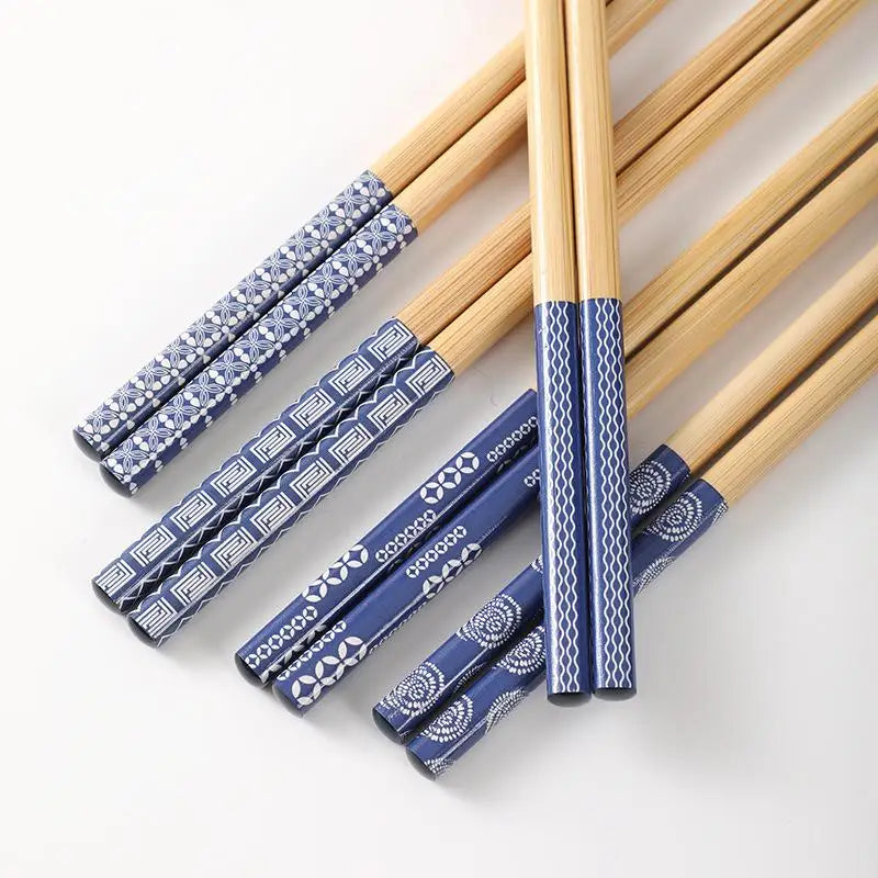 5Pairs Reusable Tableware Handmade Bamboo Japanese Natural Wood Chopsticks Sushi Food Cat Flower Multi Color Wooden Chop Sticks Zpaxo