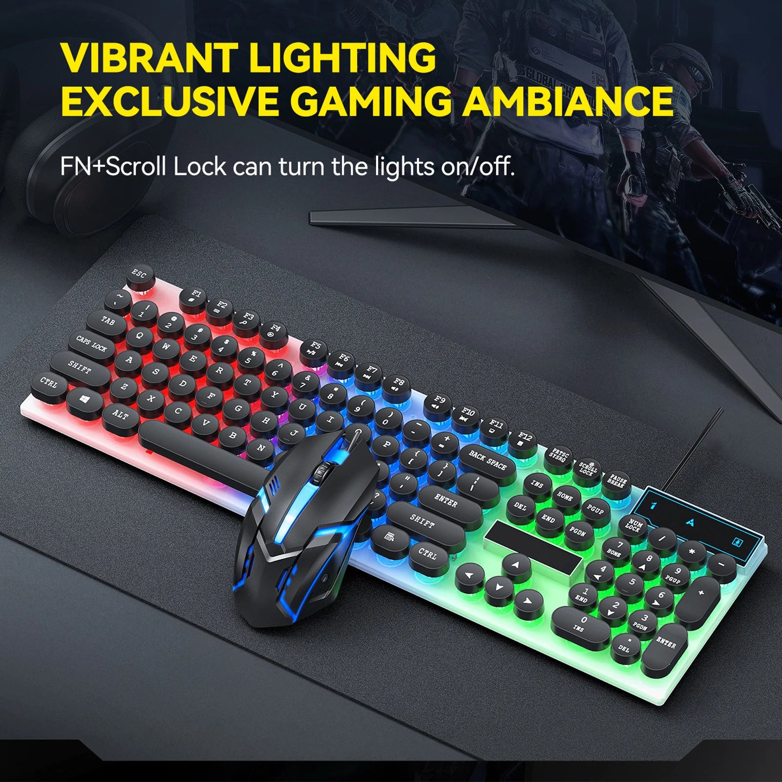 104 Keys Wired Keyboard Wired Keyboard and Mouse Combo Colorful LED Backlit Gaming USB Keyboards with Gaming Mouse Zpaxo