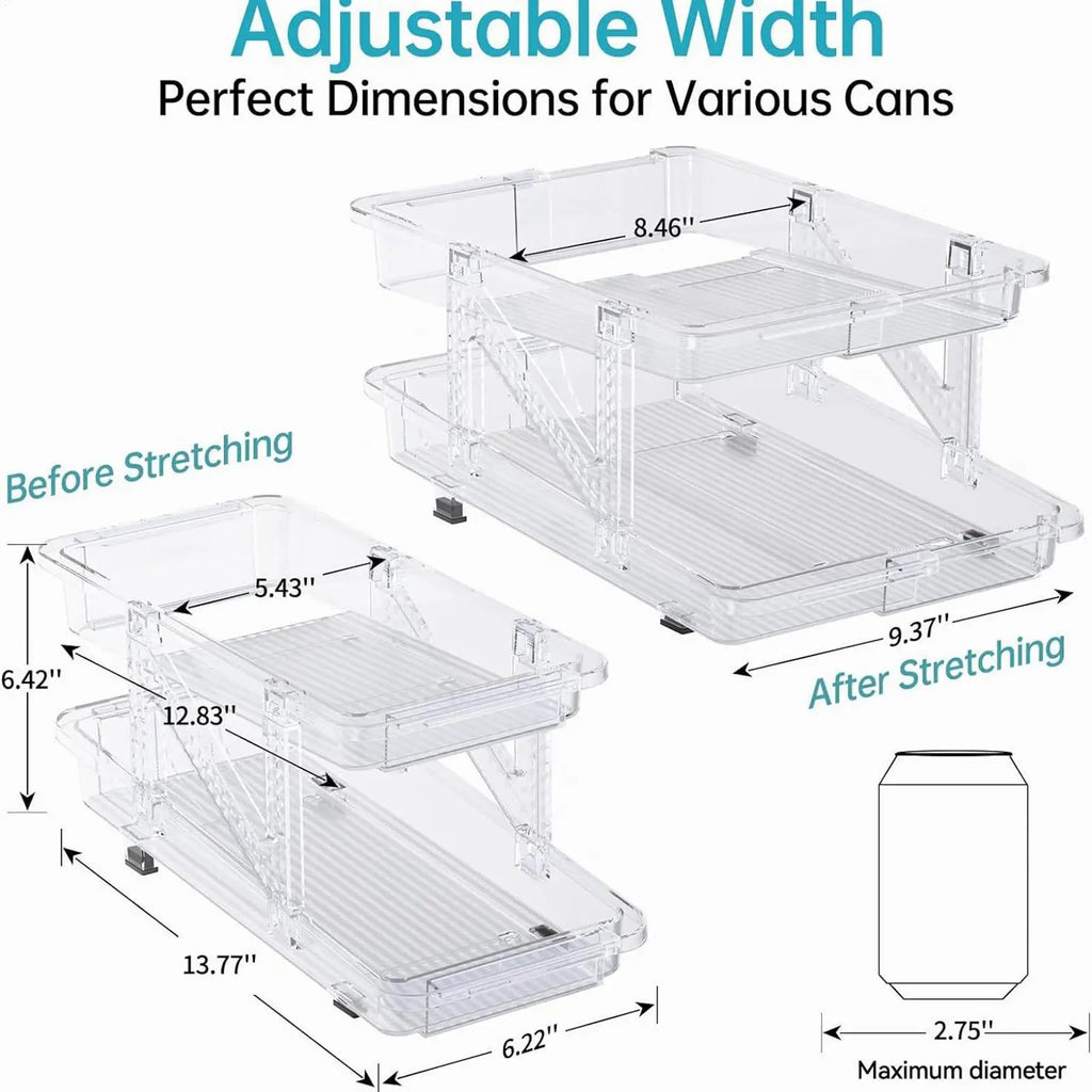 Soda Can Organizer Refrigerator 2-Layer Adjustable Width Bin Holder