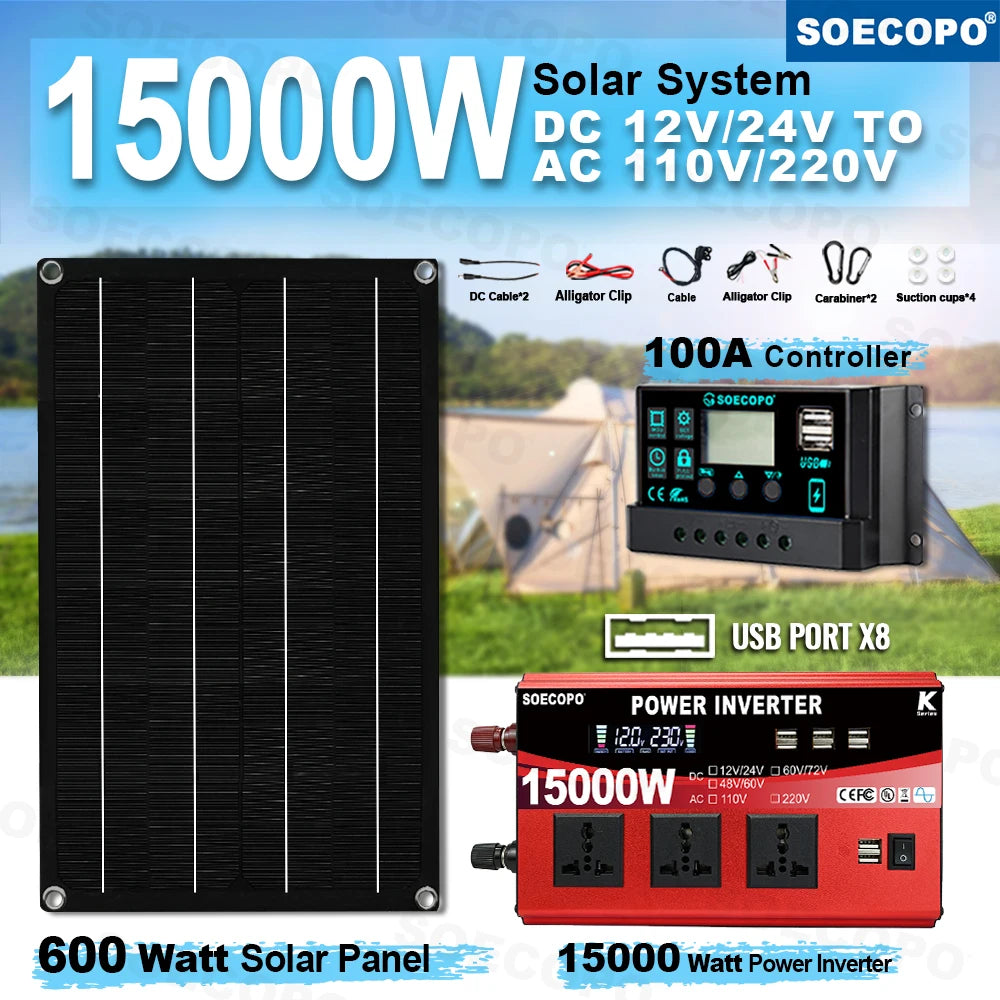 SOECOPO 15000W Full Solar System Complete Home 600W Panel Inverter 3