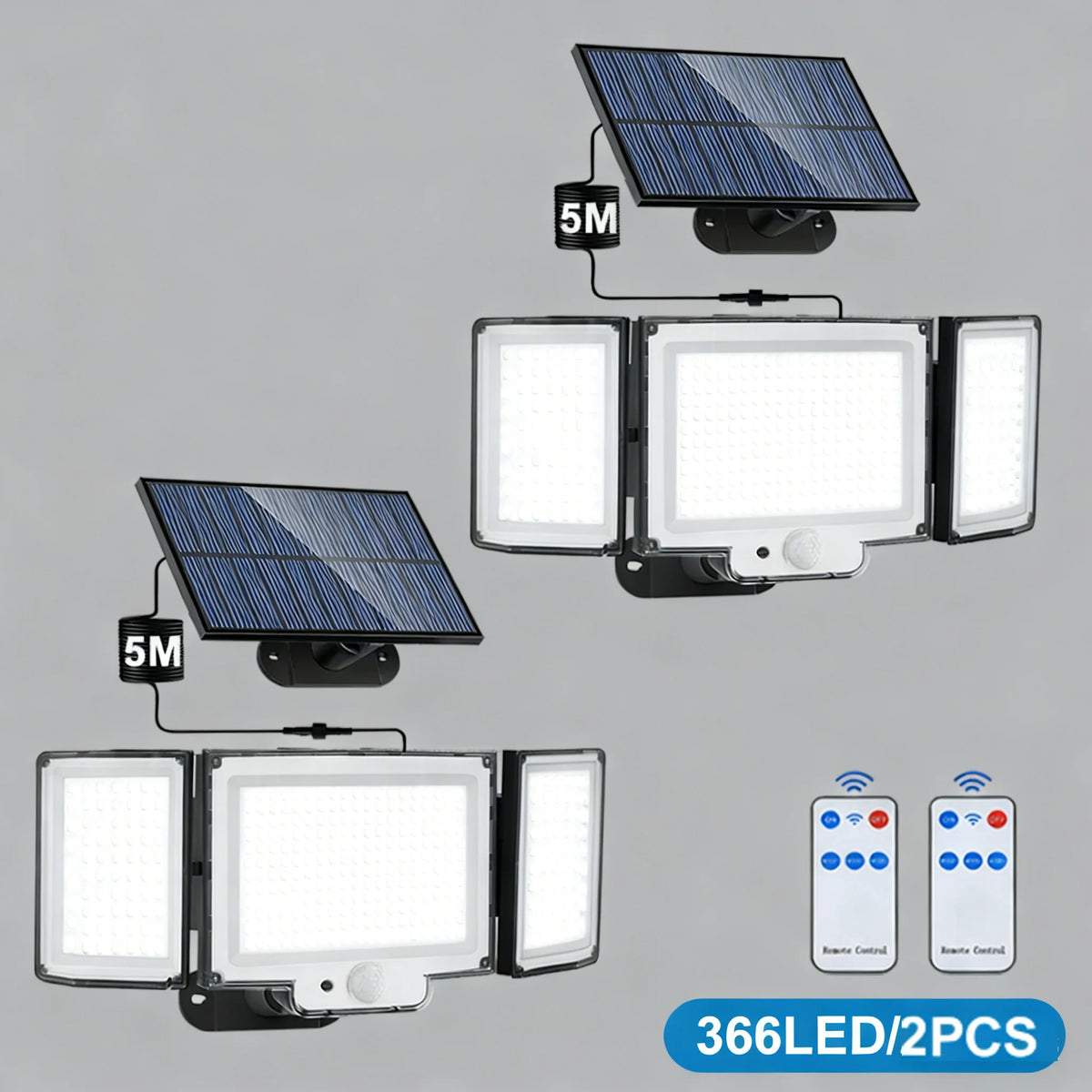 Solar Outdoor Motion Detector Lamp 400LED Solar Powered Wall Light 3 Modes Waterproof Flood Lights Garden Front Door Yard Zpaxo 366LED White 2pc