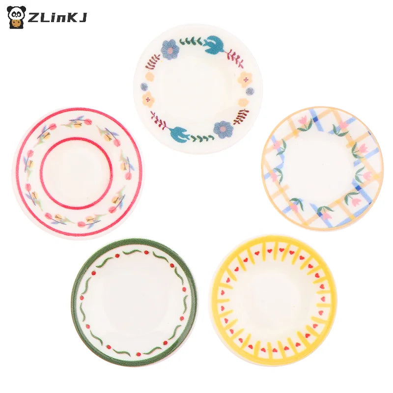 ▶5PCS 1:12 Dollhouse Mini Plates Dishes Model Dollhouse Simulation Kitchen Decoration Dolls House Accessories Pretend Play Toys Zpaxo