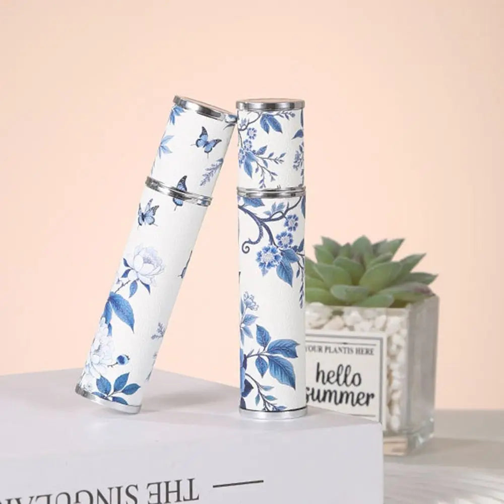 PU Leather Perfume Bottle Blue White Porcelain Cosmetic Container Zpaxo
