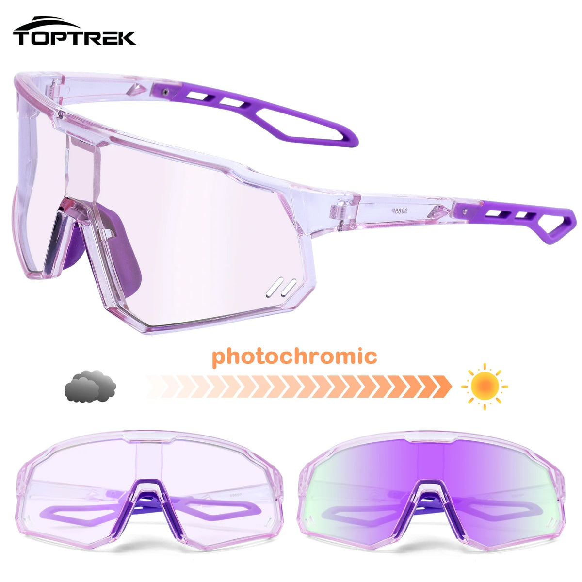 Toptrek Photochromic Cycling Sunglasses Men Women Outdoor Sport Running Bike Hiking Bicycle Eyewear MTB Baseball Glasses Goggles Zpaxo 04 Purple Purple
