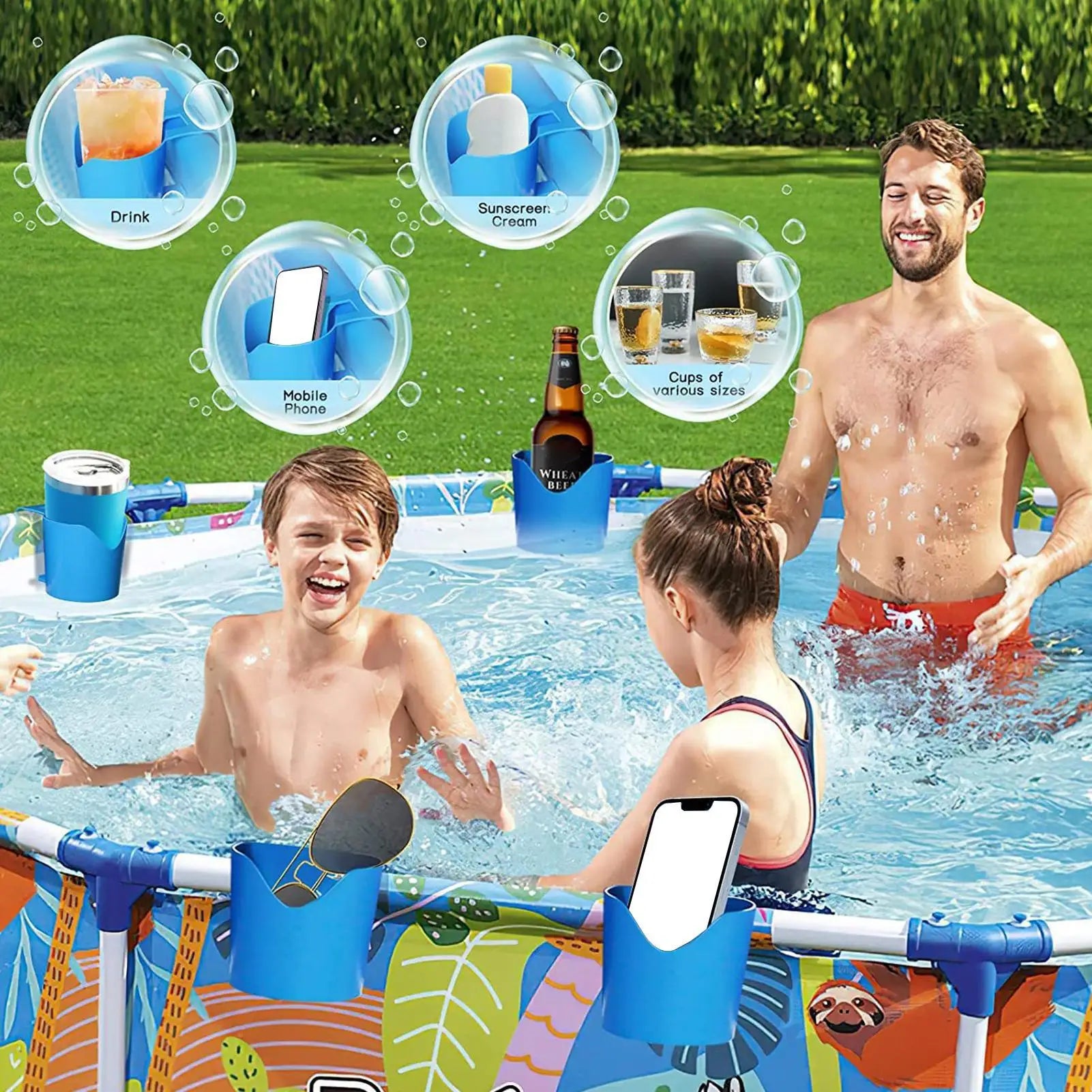 Poolside Cup Holder Backyard Pools No Punching Beer Bottle Drink