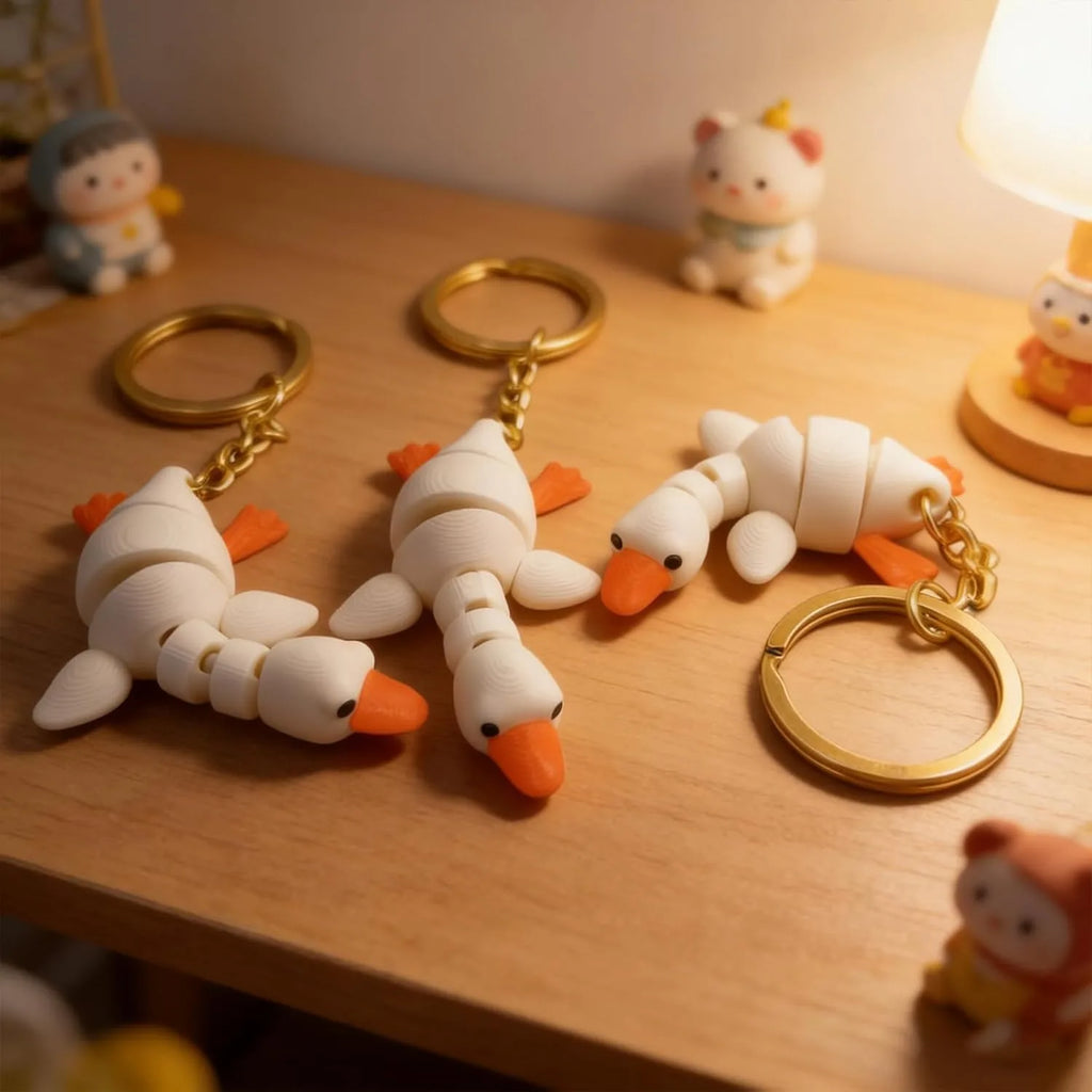 3D Printed Duck Keychains Movable Neck Mini Animals Bags Keys Desk