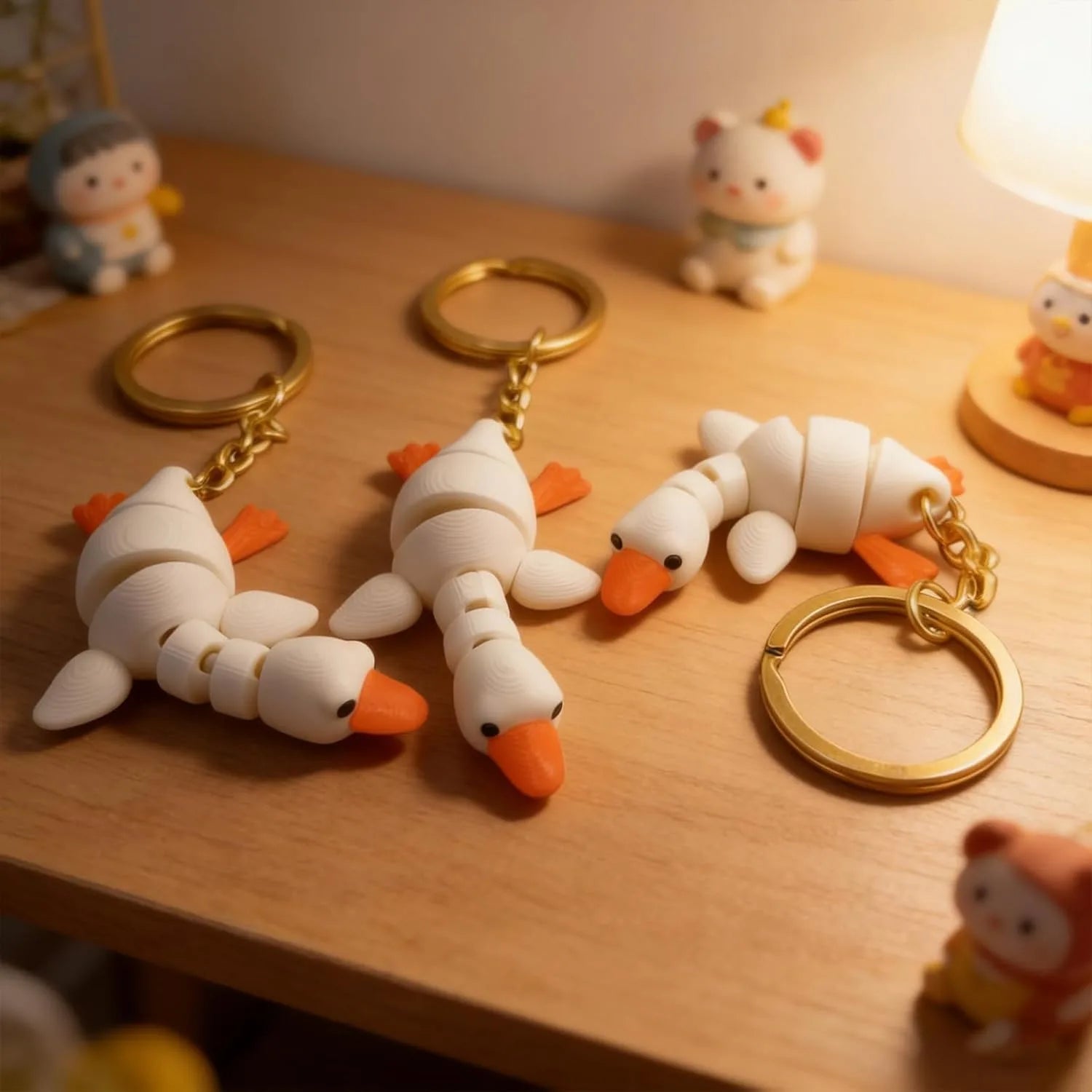 3D Printed Duck Keychains Movable Neck Mini Animals Bags Keys Desk