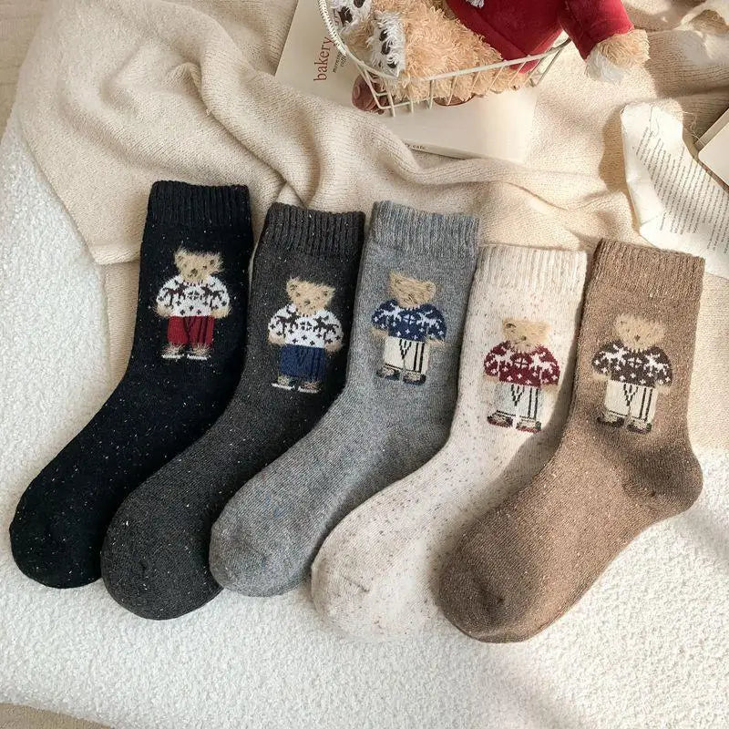 Warm Women's Socks Adorable Cartoon Bear Design Two Suitable Autumn Zpaxo A6