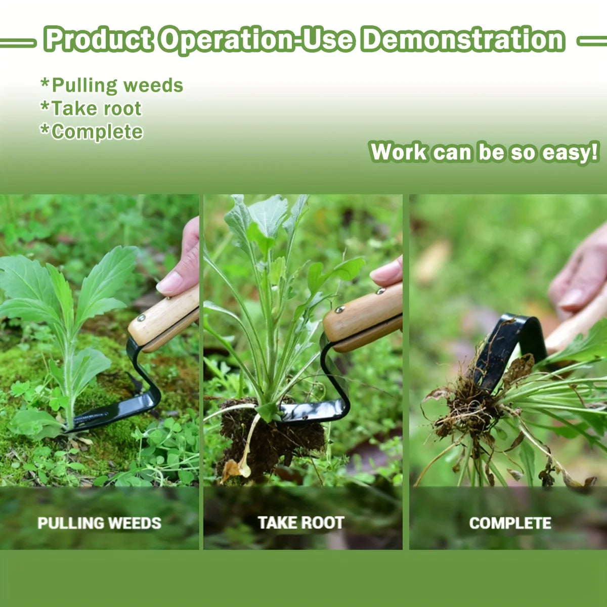 Premium Handheld Weeder Tool Durable Metal Fork Wooden Handle Easy Zpaxo