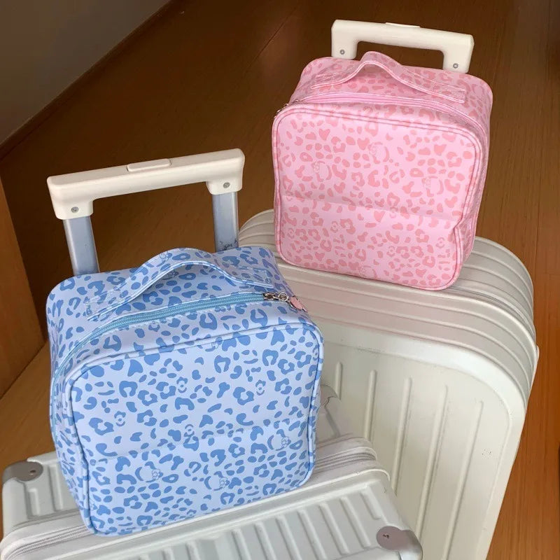 Leopard-print Compartmentalized Makeup Bag Suitable for Hanging on Luggage, Travel Essential, Folding Storage Bag for Toiletry Zpaxo