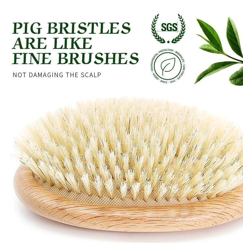 BOOMSLIFE Soft Boar Bristle Hair Brush Women Custom Scalp Massage Detangle HairbrushOak Wood Comb for Hair Barber Accessories Zpaxo