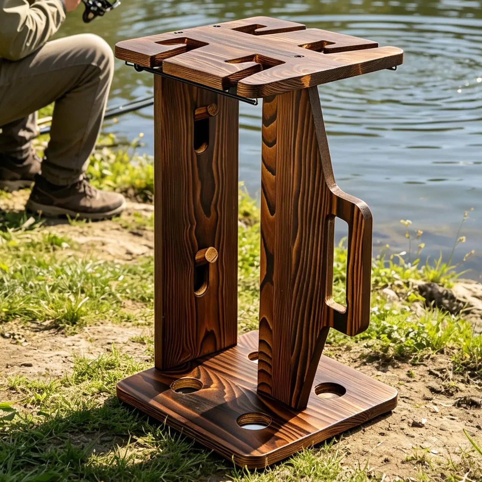 Fishing Rod Rack Wooden Portable Adjustable Wall-mounted Organizer
