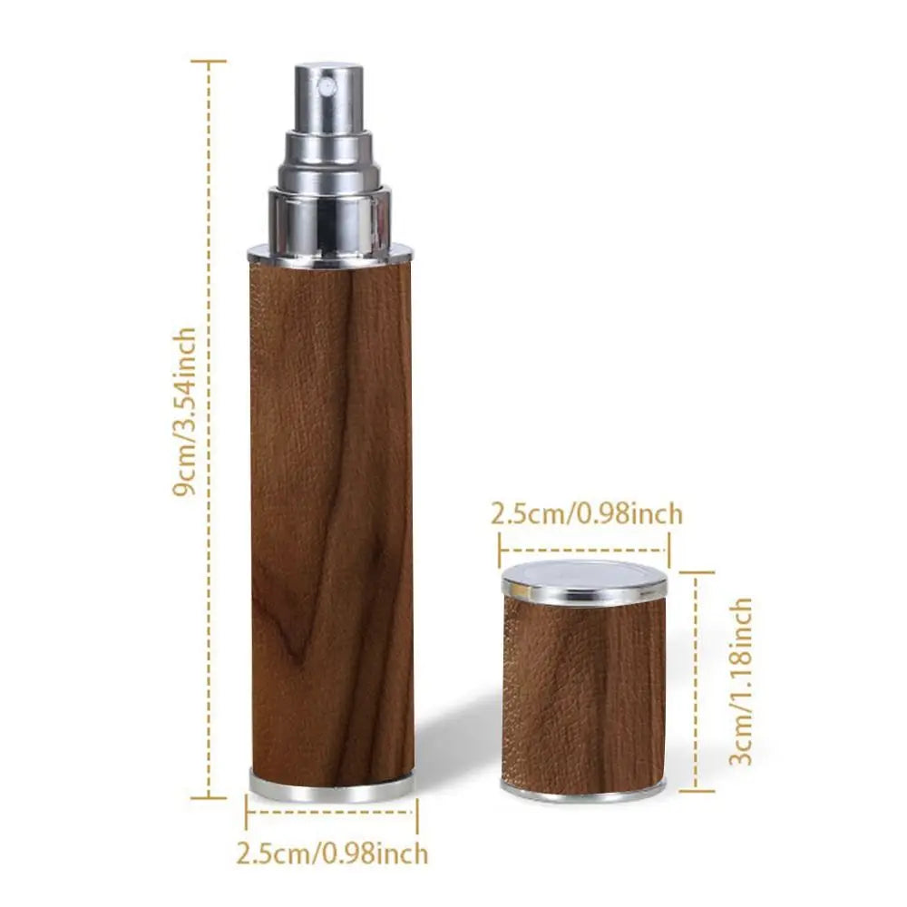 Portable PU Leather Perfume Bottle Leak-proof Spray Wood Grain Zpaxo