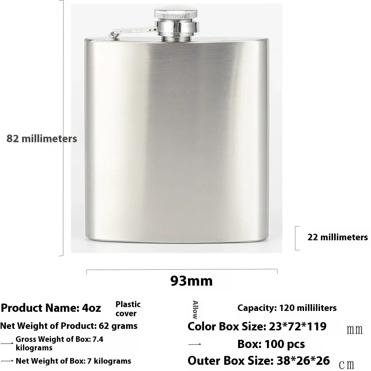 Hot Sale 4-12oz Stainless Steel Hip Flask with Funnel Pocket Hip Flask Alcohol Whiskey Hip Flask Screw Cap Zpaxo 4 oz