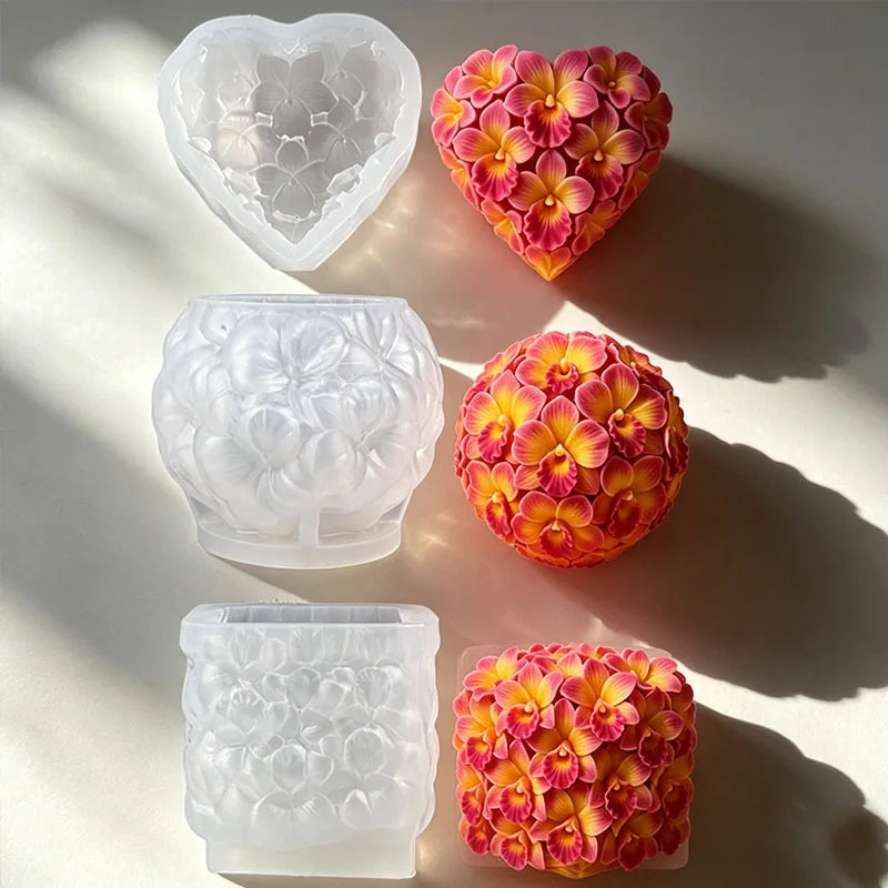 Heart Moon Spherical Flower Silicone Candle Mold 3D Floral Geometric Aroma Soap Gypsum Plaster Craft Ornament Mold Home Decor Zpaxo