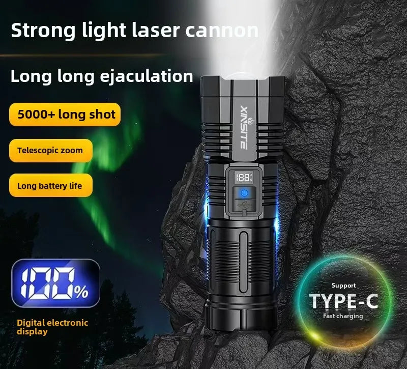 Strong Light Illumination Flashlight Telescopic Zoom Digital Display Zpaxo