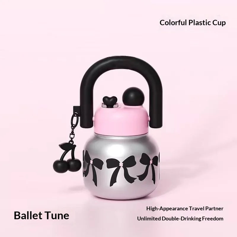 Hot 800ML Cute Cherry Water Bottle with Straw, Portable Large Capacity Home Travel Mug, Ideal Coffee Cup for On-The-Go Hydration Zpaxo silver bow 800ML