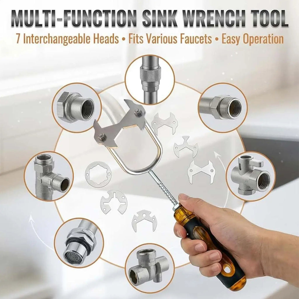 Multifunctional Sink Drain Wrench – 7-Head Faucet Install Tool Plumbing Wrench Zpaxo