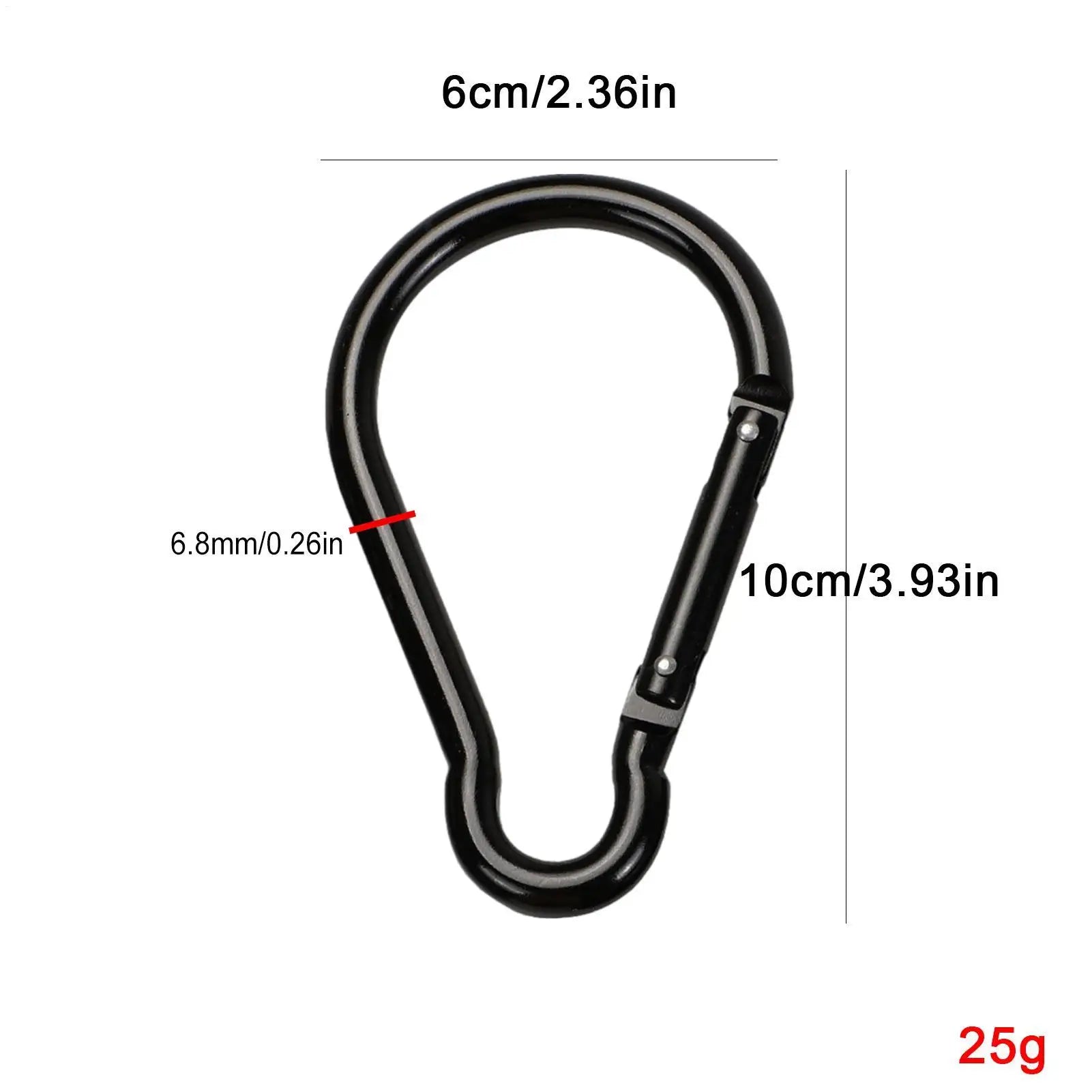 Black Carabiner Clip Aluminum Alloy Gourd Shape Non-locking Design