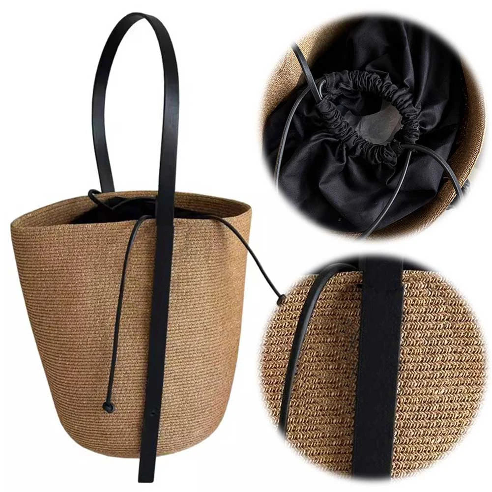 Bucket Bag for Women with Adjustable Strap Summer Beach Bag Solid Shoulder Bag Cute Handbag for Travel Shopping Zpaxo