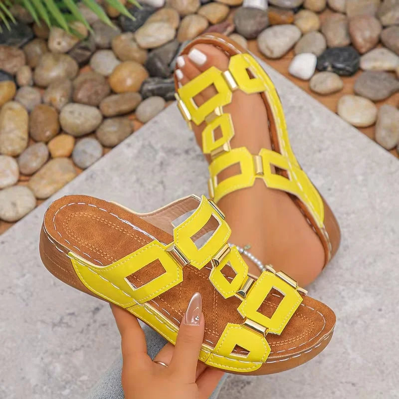 Women Sandals Roman Open Toe Beach Slippers Summer Wedges Comfortable Zpaxo 36 YELLOW