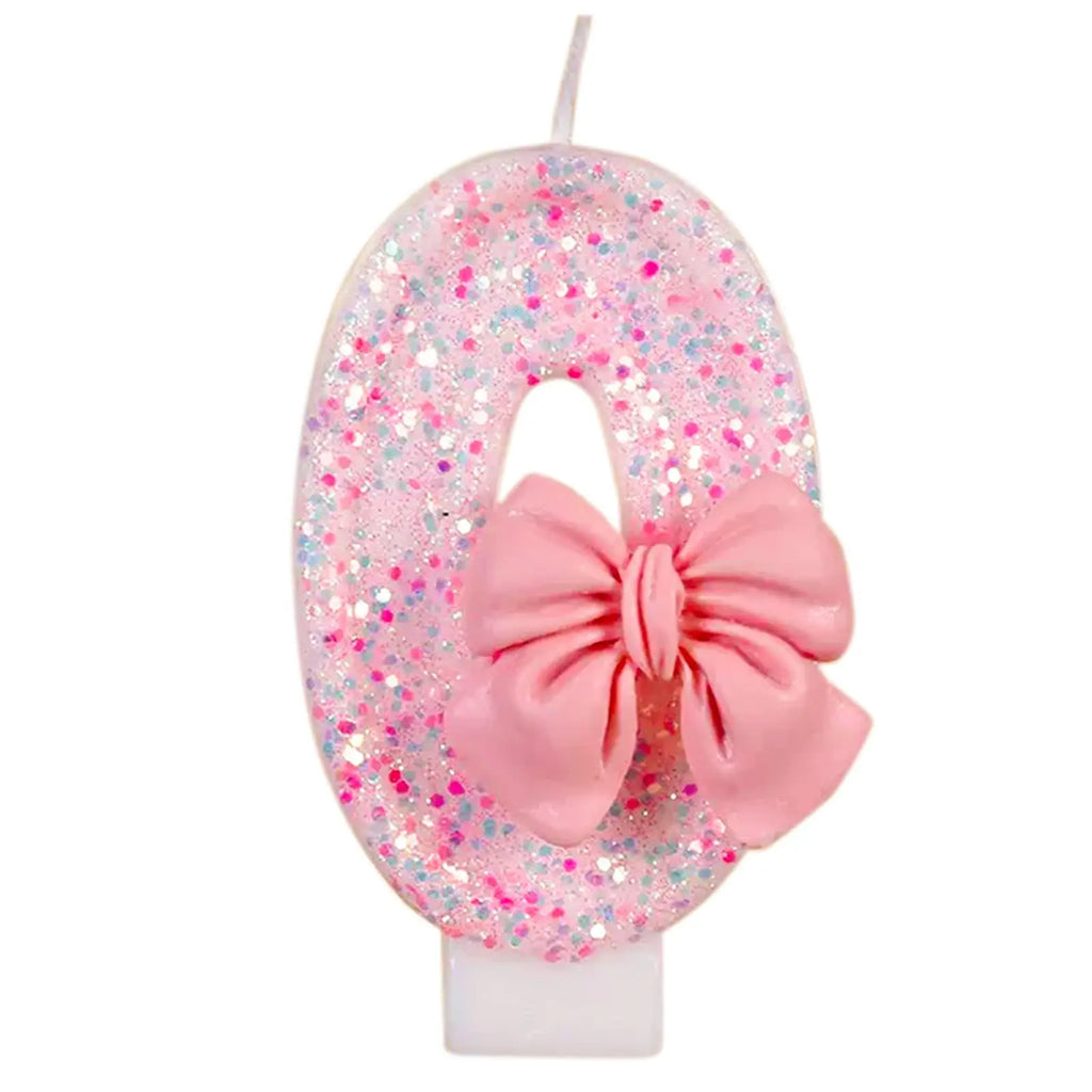 Pink Bow Number Candle Glitter Candle Cake Topper 0-9 for Birthday Anniversary Party Cake Decoration Gifts Zpaxo Number 0