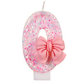 Pink Bow Number Candle Glitter Candle Cake Topper 0-9 for Birthday Anniversary Party Cake Decoration Gifts Zpaxo Number 0